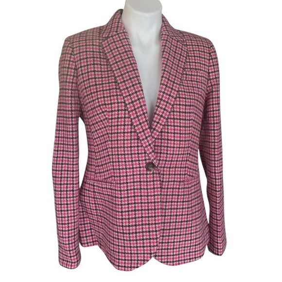 J Crew Campbell Pink Brown Houndstooth Wool Blazer Prep School Academia … - Picture 3 of 15